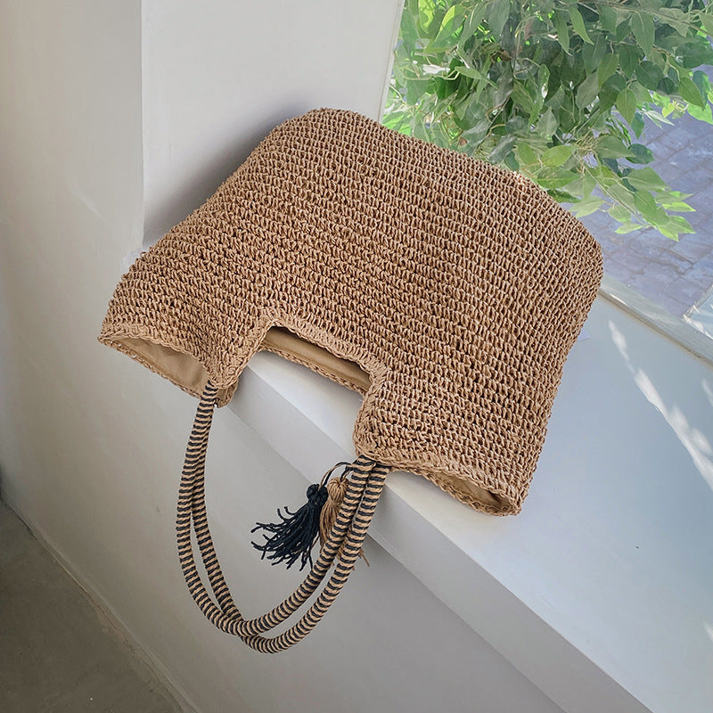 2023 Fashion Woven Fringe Straw Tote Bag for Women