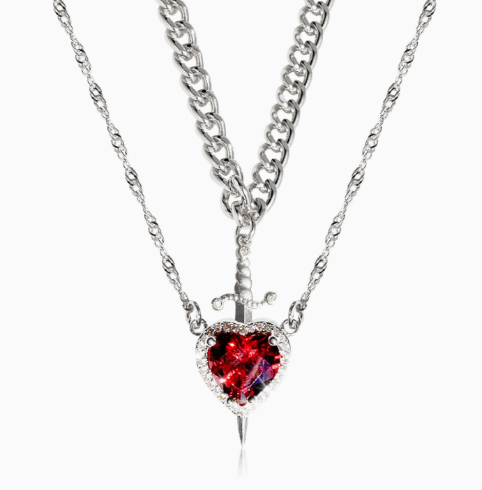 Stainless Steel Gem Necklace with Heart Arrow Design