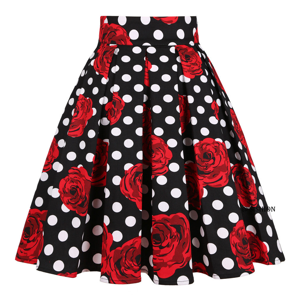 Women's Retro Polka Dot Pleated Skating Skirt