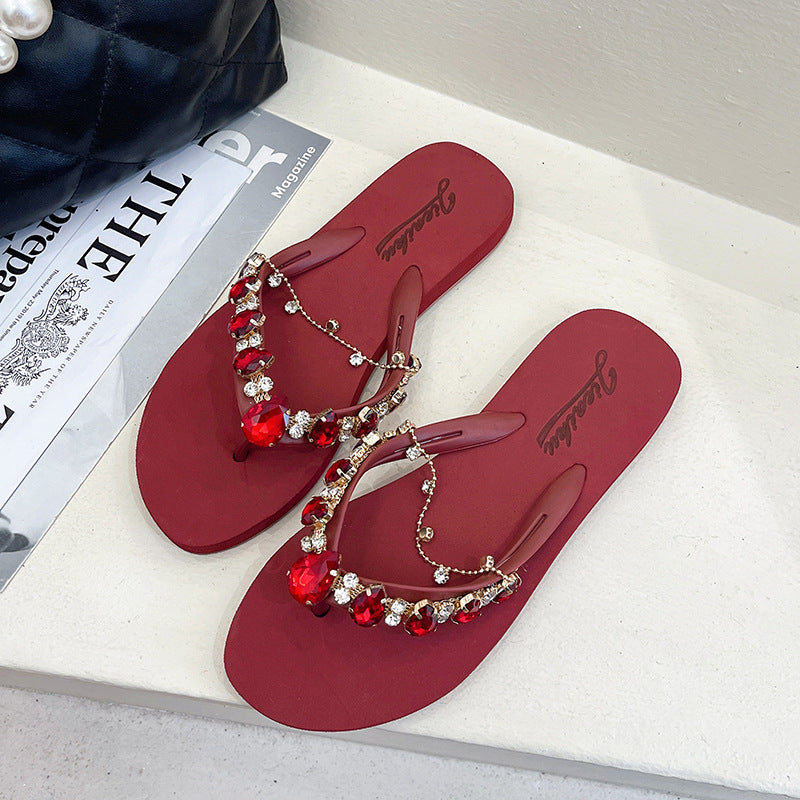 Rhinestone Chain Flip-Flops for Women's Casual Fashion