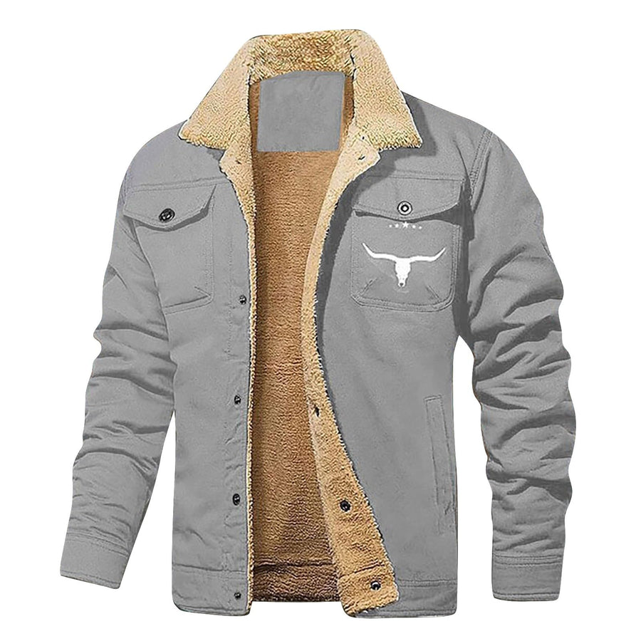 TMJSPOYOU Winter Jackets Mens Fleece Retro Jacket Western Sherpa Fleece Lined Coat Winter Warm Lapel Trucker Jackets with Pockets