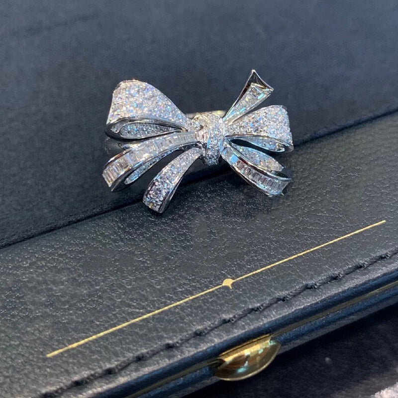 Full Diamond Bow Ring for Women - Fashionable Design