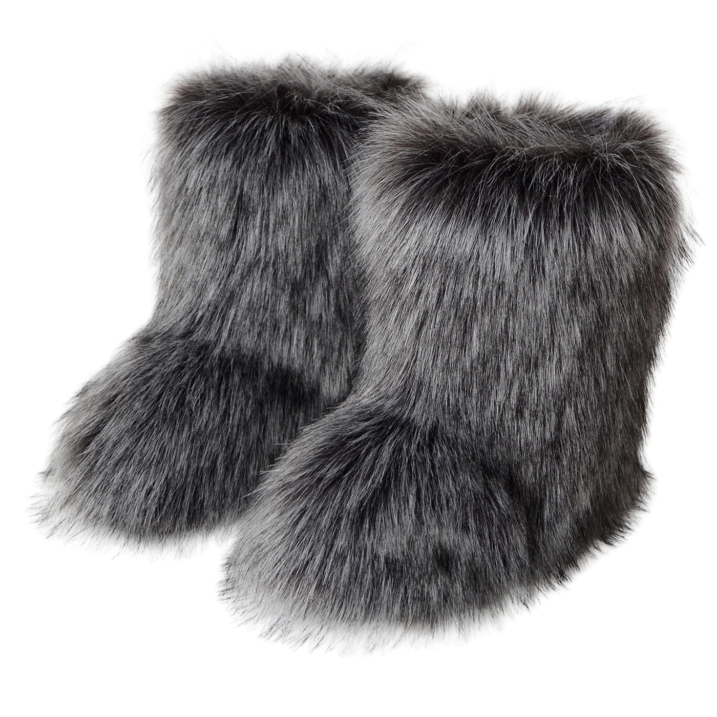 Furry Boots for Women Fuzzy Fluffy Snow Boot Faux Fur Colorful with Round Toe Water Resistant Flat Shoes Rubber Sole for Girl Outdoor Christmas Fashion Party Gift（Artificial Raccoon Fur/Dark Grey/6.5）