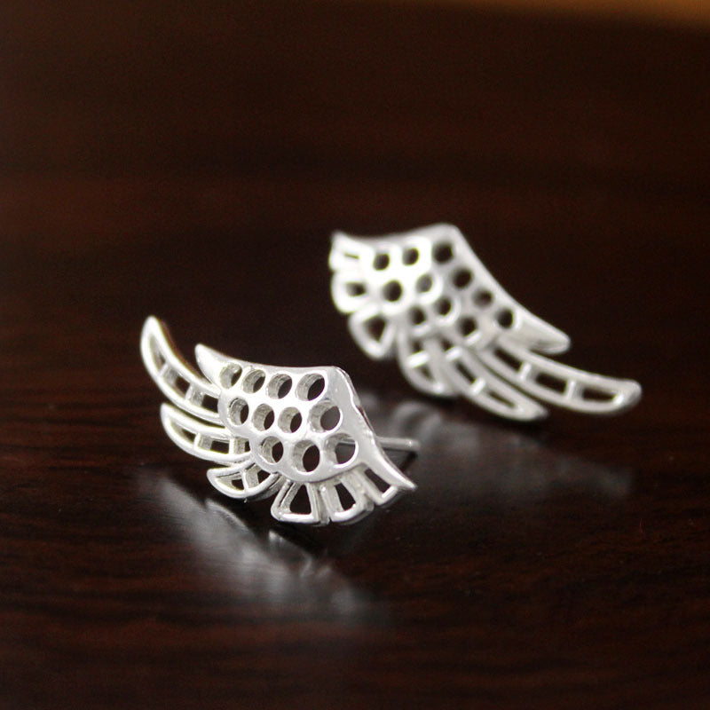 S925 Silver Angel Wing Earrings for Women, Large Studs