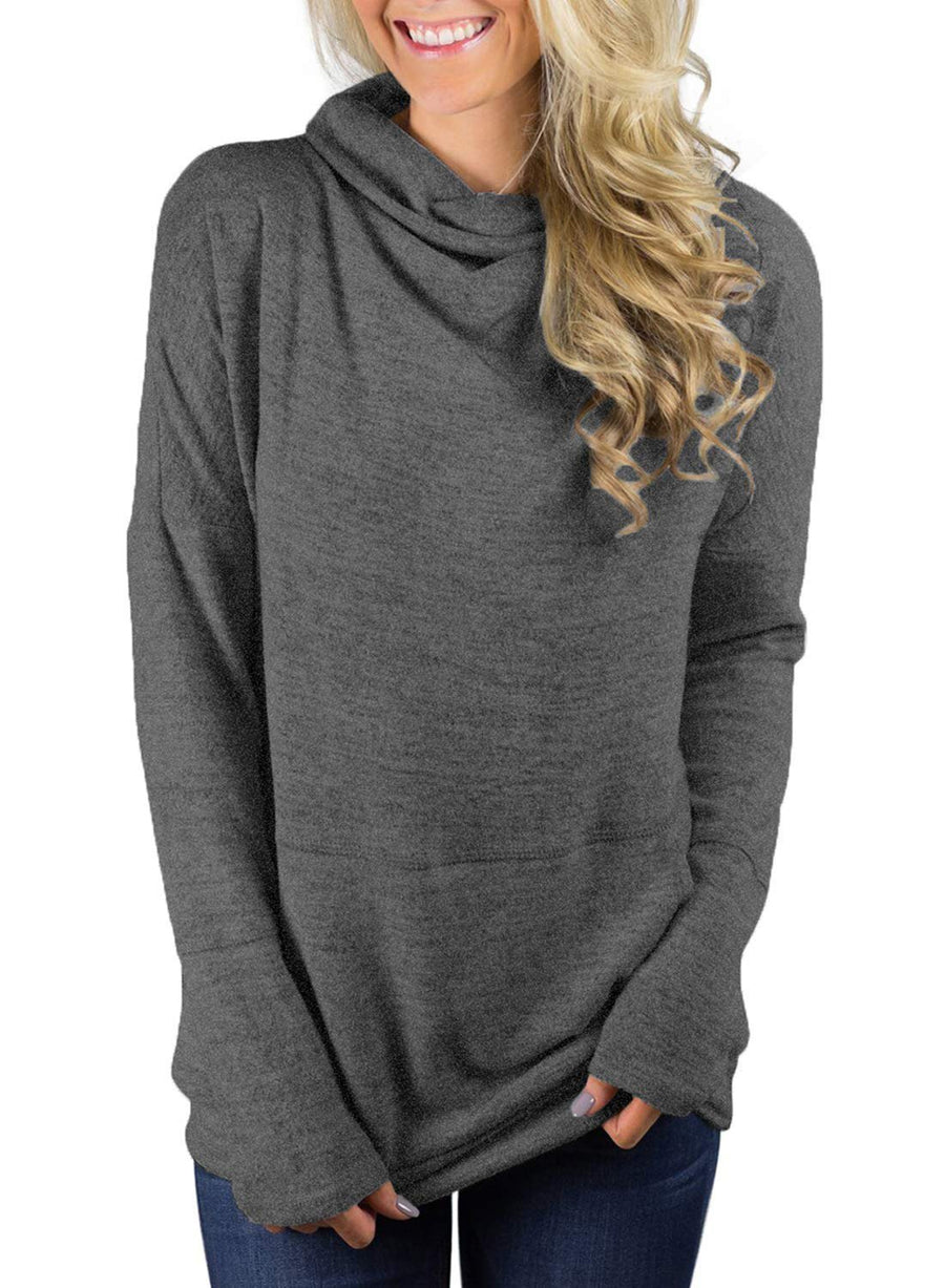 Damen-Pulloverbluse mit Rollkragen, langen Ärmeln und Taschen