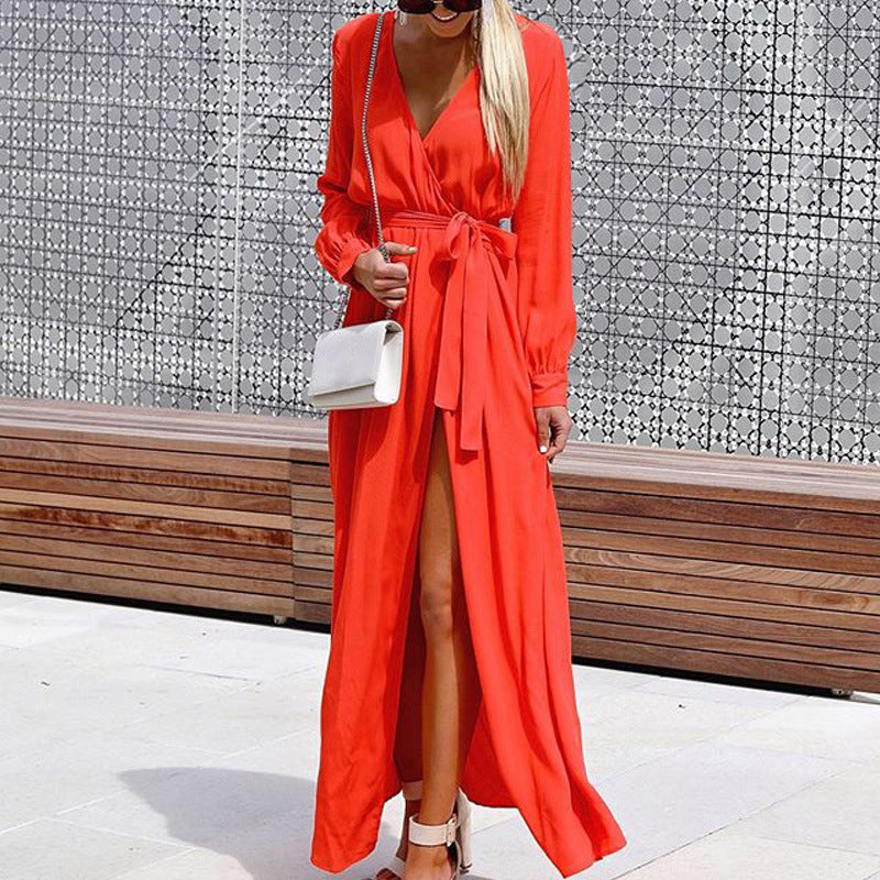 V-neck Fashion Red Dress for Women