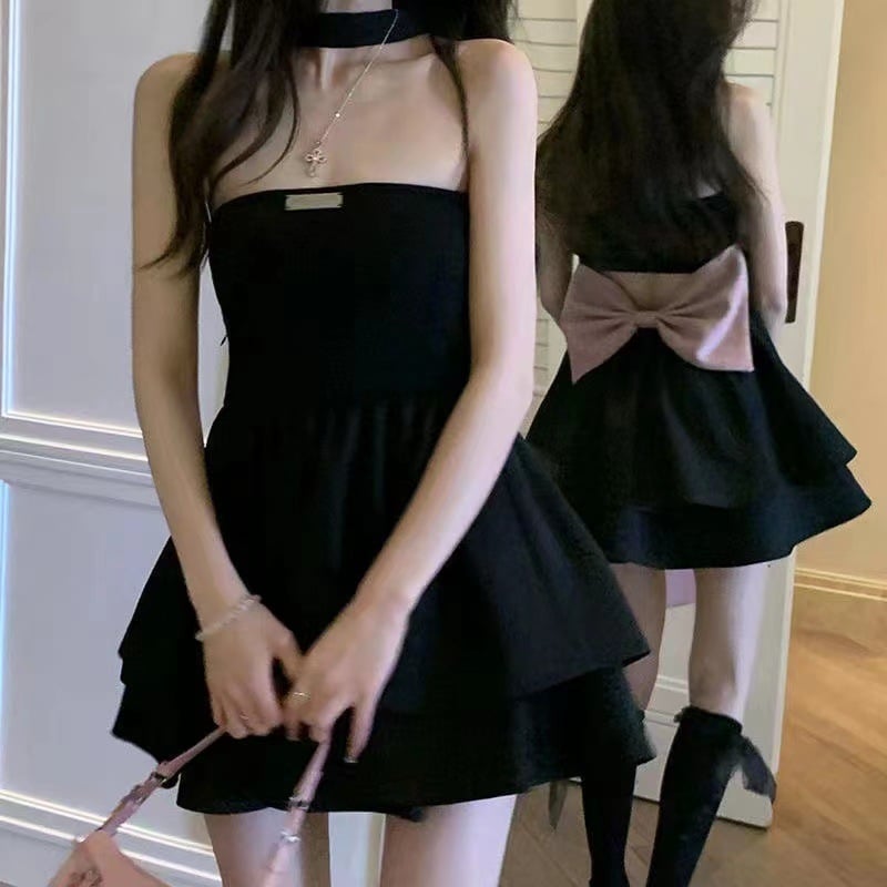 Backless Western Style Halter Dress with Bow Design