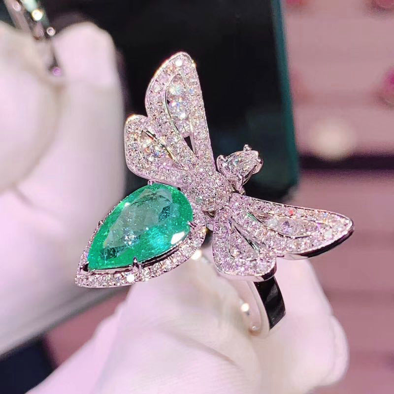 Emerald Colored Rectangular Gemstone Ring for Women