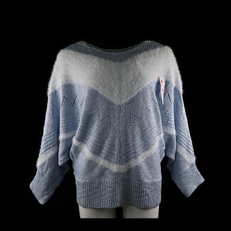 V-Neck Batwing Sweater for Women - Loose Knit Top