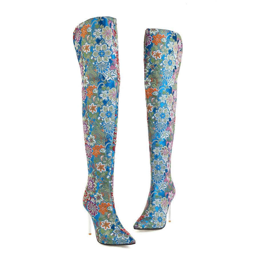 Embroidered Over-the-Knee Stiletto Boots for Autumn/Winter