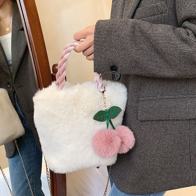 Fashion Women Soft Plush Winter Shoulder Handbag