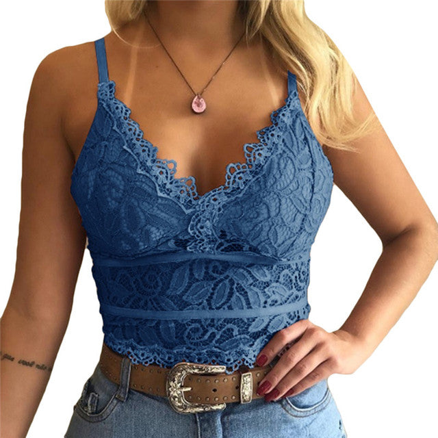 Elegant Women's V-Neck Lace Sleeveless Casual Top