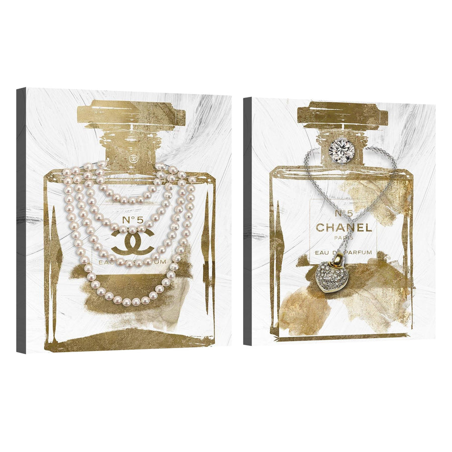 2 pieces Vintage Perfume Bottle Canvas Wall Art Modern Luxury Posters Print Fashion Glam Poster Picture for Bedroom Make up Room Home Decor 16"x24"