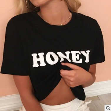 Women's Short Sleeve T-Shirt with Letter Print 1908