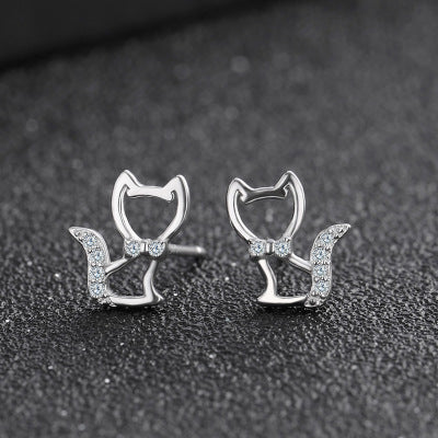 Cute Cat S925 Sterling Silver Earrings for Women