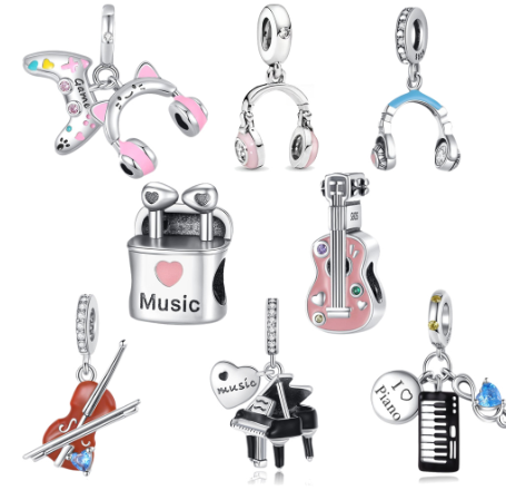 Sterling Silver Violin Charm for DIY Accessories (Single)