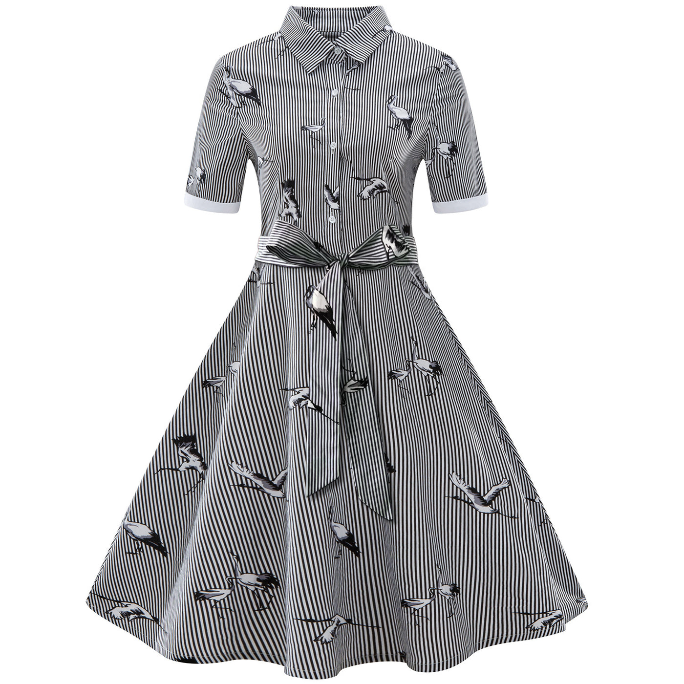 2020 Women's Plus Size Striped A-Line Dress with Collar