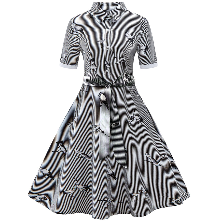 2020 Women's Plus Size Striped A-Line Dress with Collar
