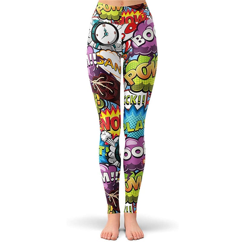 Yoga-Hose mit hohem Bund und Pfirsich-Cartoon-Druck