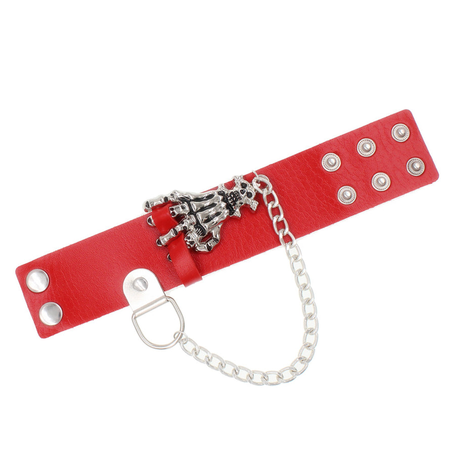 Gothic Skull Hand Design PU Leather Bracelet for Parties