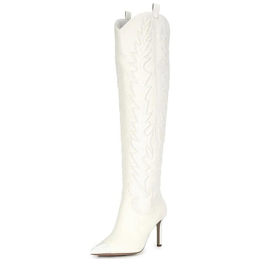 olomisa Rhinestones Boots Womens Cowboy Boots Patterned Western Cowgirl Over The Knee High Boots for WomenGirlParty