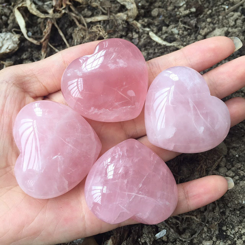 Natural Pink Quartz Heart Crystal Home Decor Piece