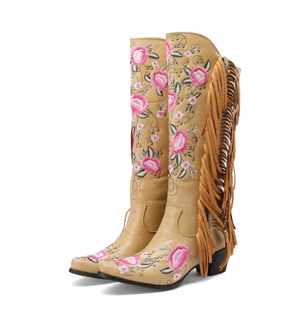 Western Embroidered Tassel High Boots