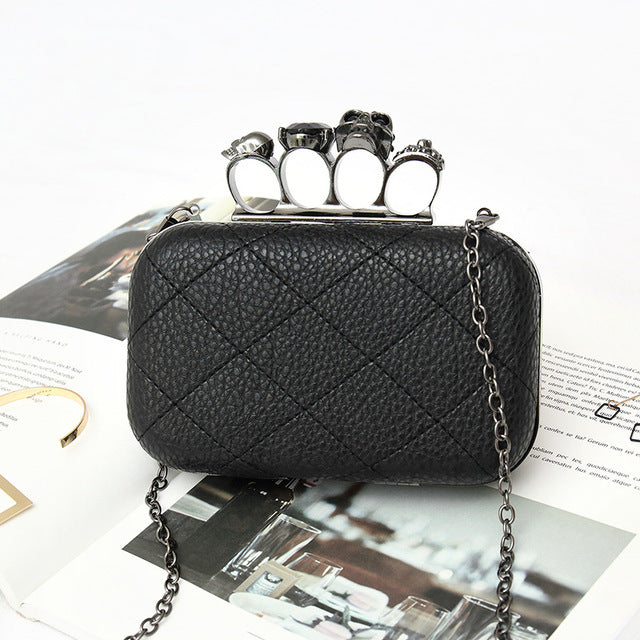 Lichee Pattern PU Leather Clutch Bag with Chain Strap