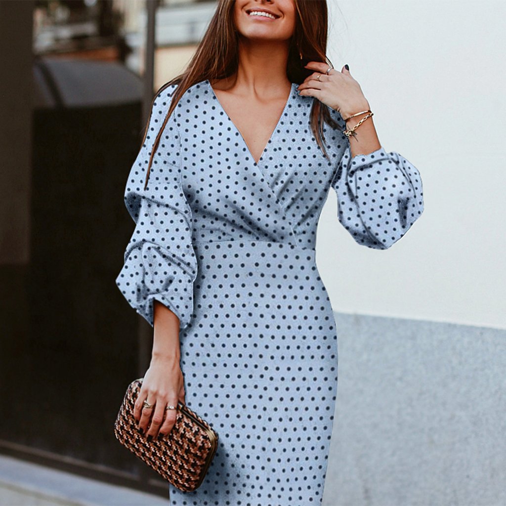 Damenmodekleid mit Polka-Dot-Print und halbem Ärmel