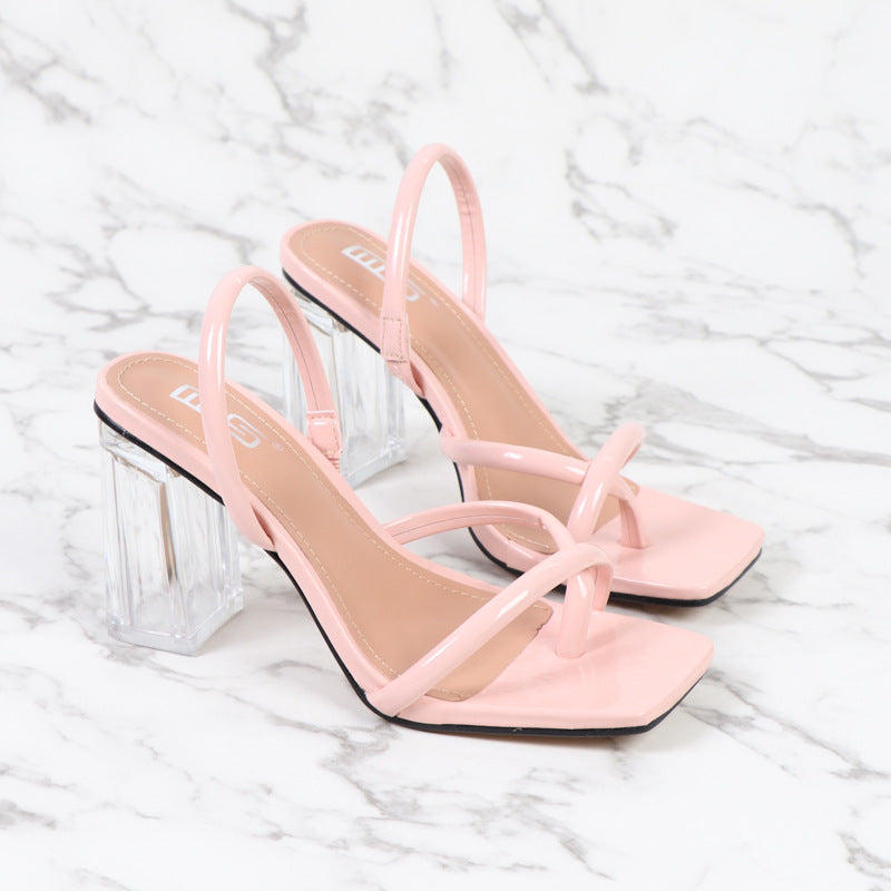 Thick-Heeled Transparent Heel Sandals for Spring/Summer