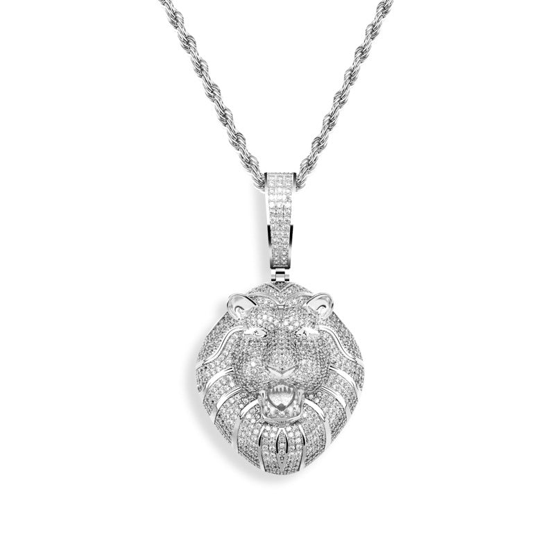 INS New Lion Head Zircon Hip Hop Pendant Jewelry
