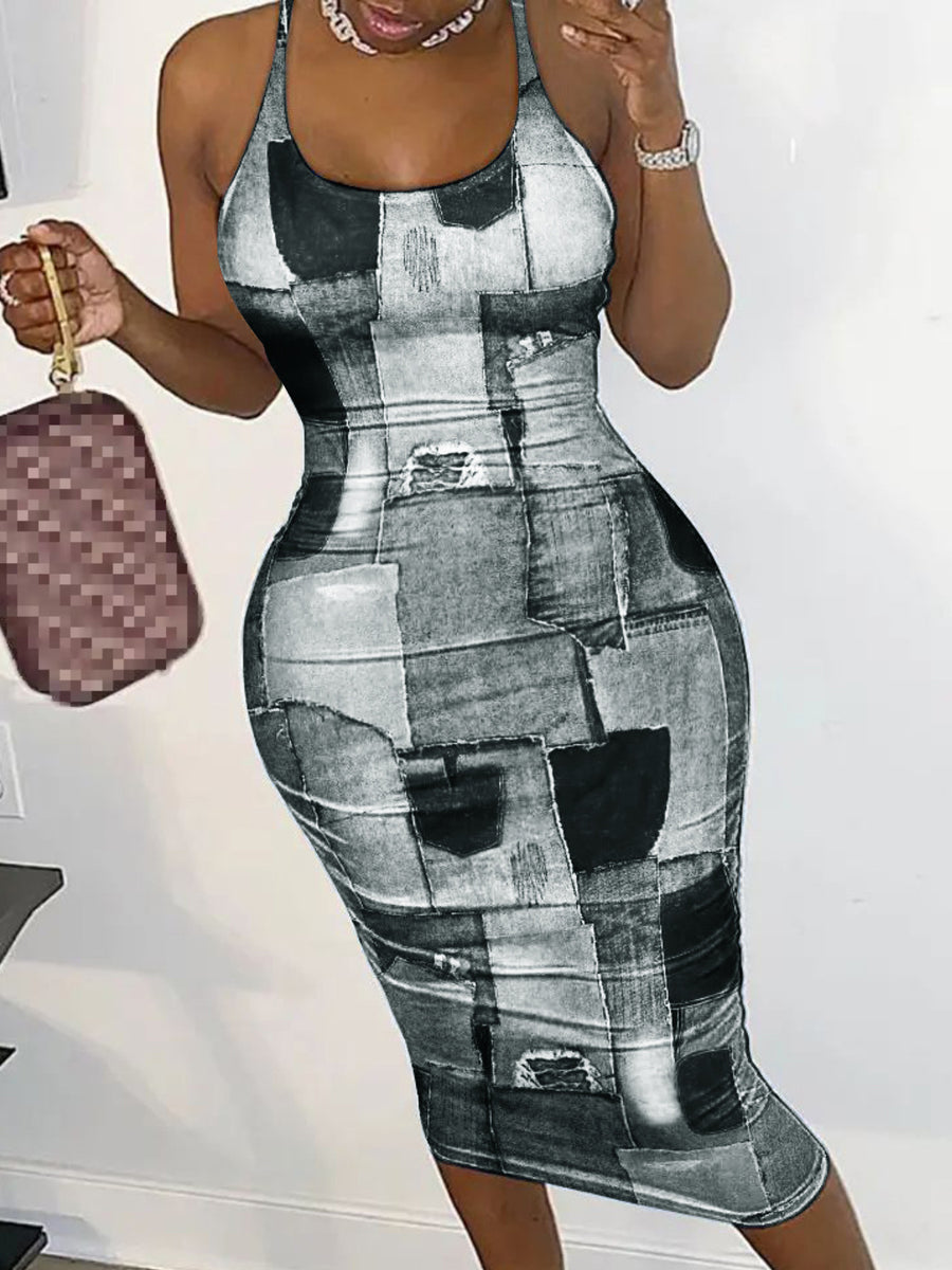 Comfortable Slim Fit Women's Multicolor Grid Dresses