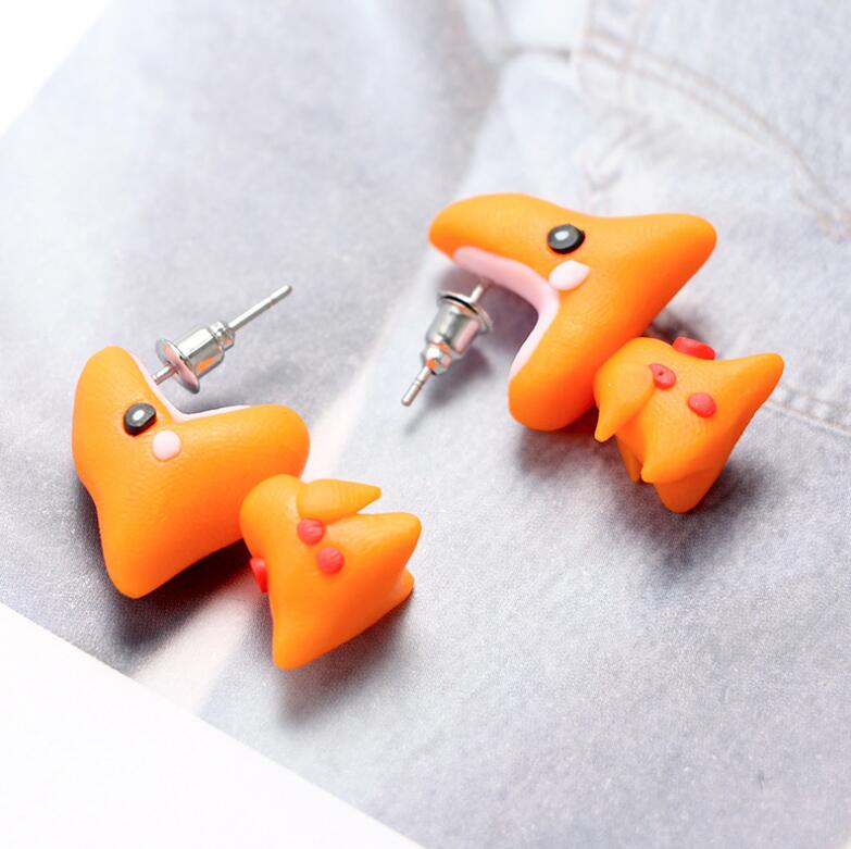 Orange Dinosaur Polymer Clay Earrings, Fashionable Design