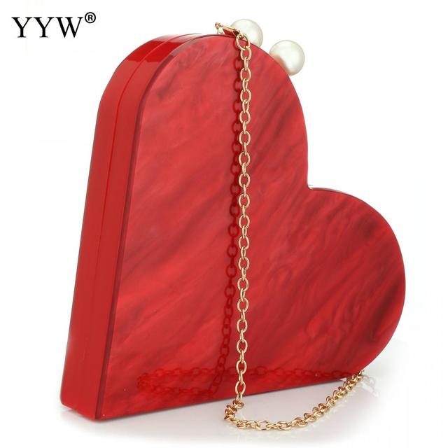 Red Heart Acrylic Clutch Handbag for Women Party Use