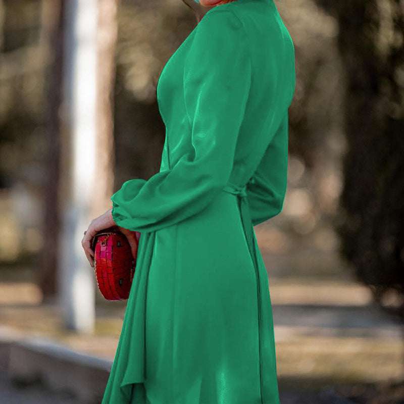 Women's Long Sleeve V-Neck Flounce Dress