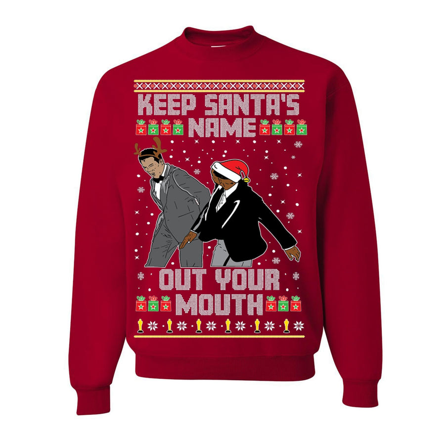 wild custom apparel Will Chris Slap Keep Santas Name Out Of Your Mouth Ugly Christmas Sweater Sweater Crewneck Sweatshirt Red Small