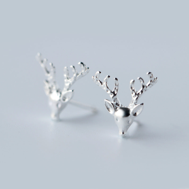 S925 Silver Deer Antler Stud Earrings for Women