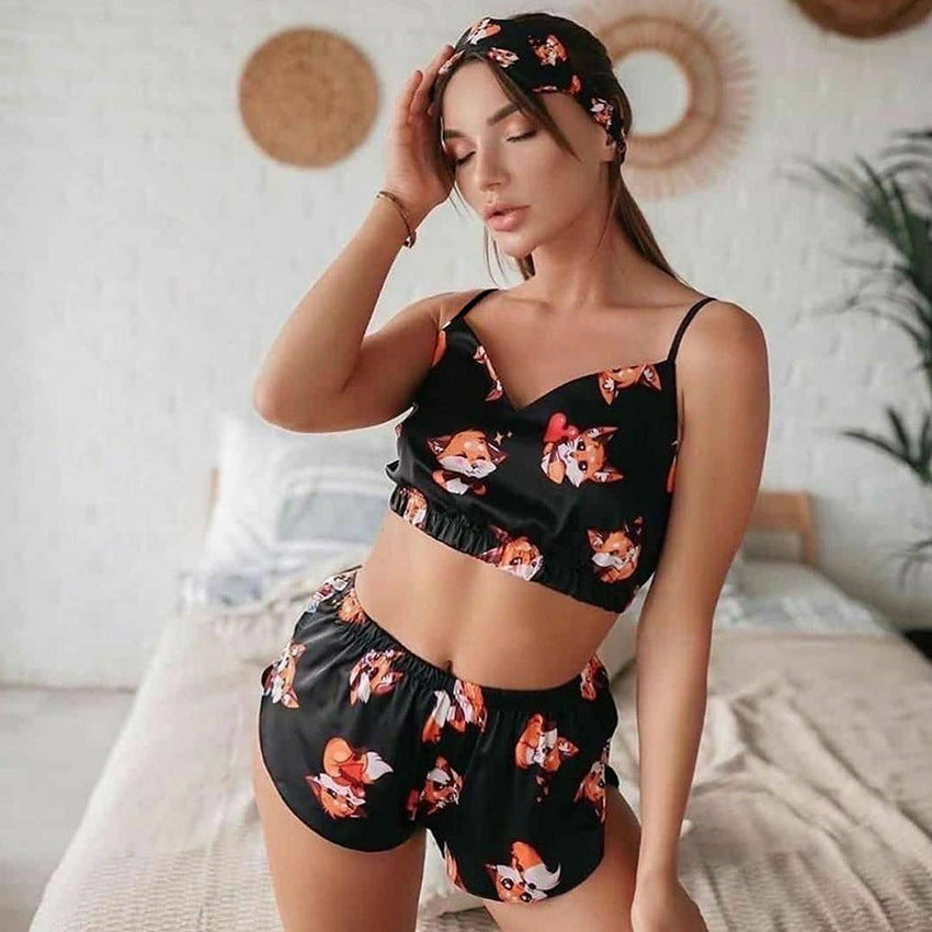 Fashion Print Satin Cami Sleepwear Set for Women