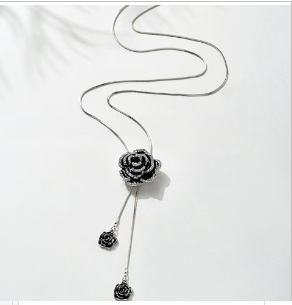 Delicate Necklace with Black Rose Pendant (One Piece)