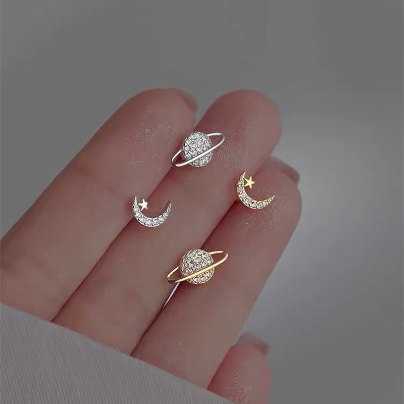 Delicate Moon and Stars Asymmetric Earrings (One Pair)