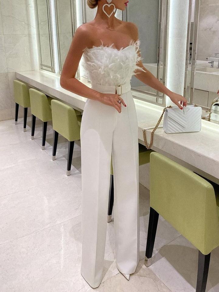 2021 Spring Summer Fashionable Feather Strap Jumpsuit