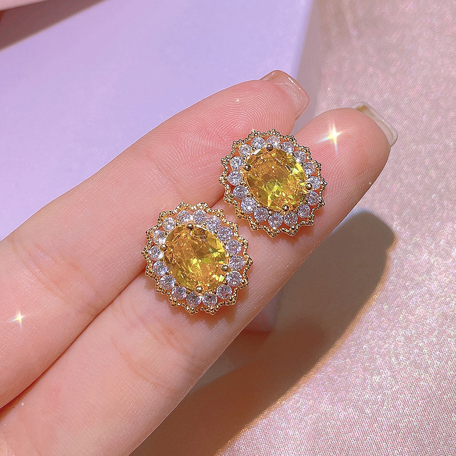 Yellow Diamond Inlaid Jewelry Set: Rings, Pendants, Earrings