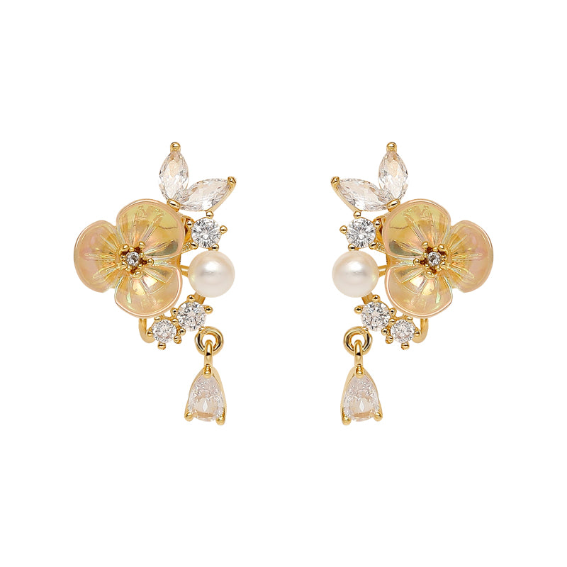 Vintage Pearl Flower Earrings with Mosquito Coil Plate
