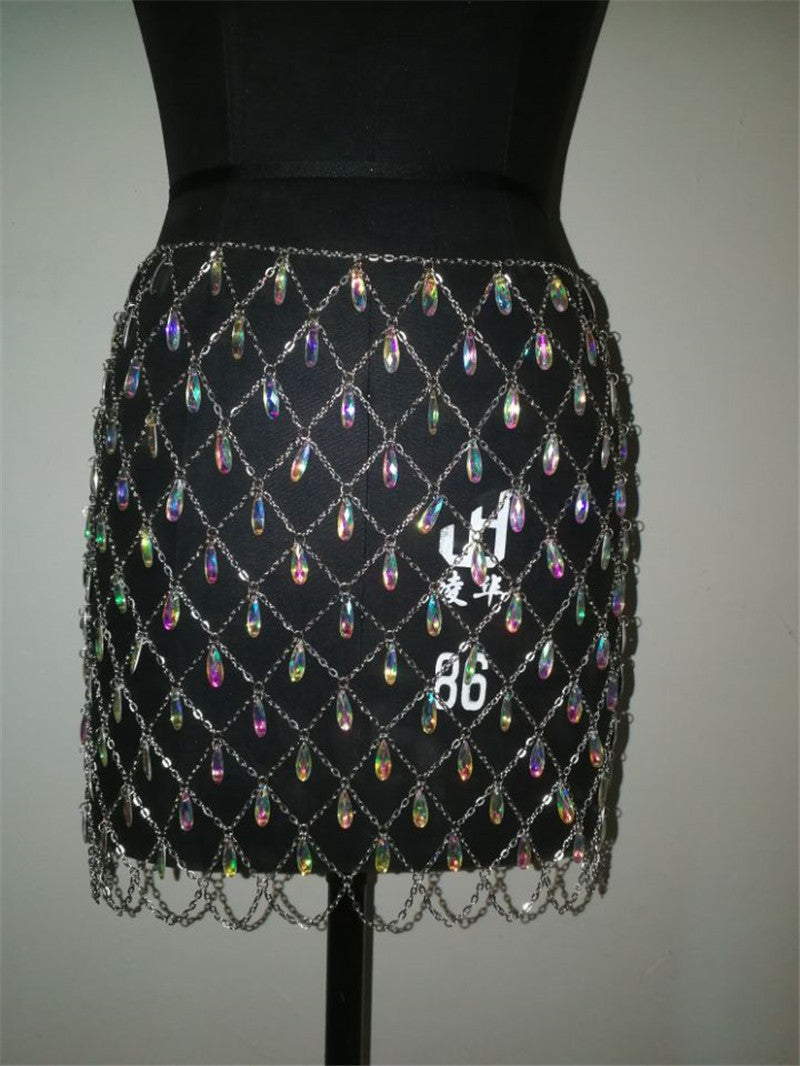 Sparkling Crystal and Gem Cutout Pendant Skirt