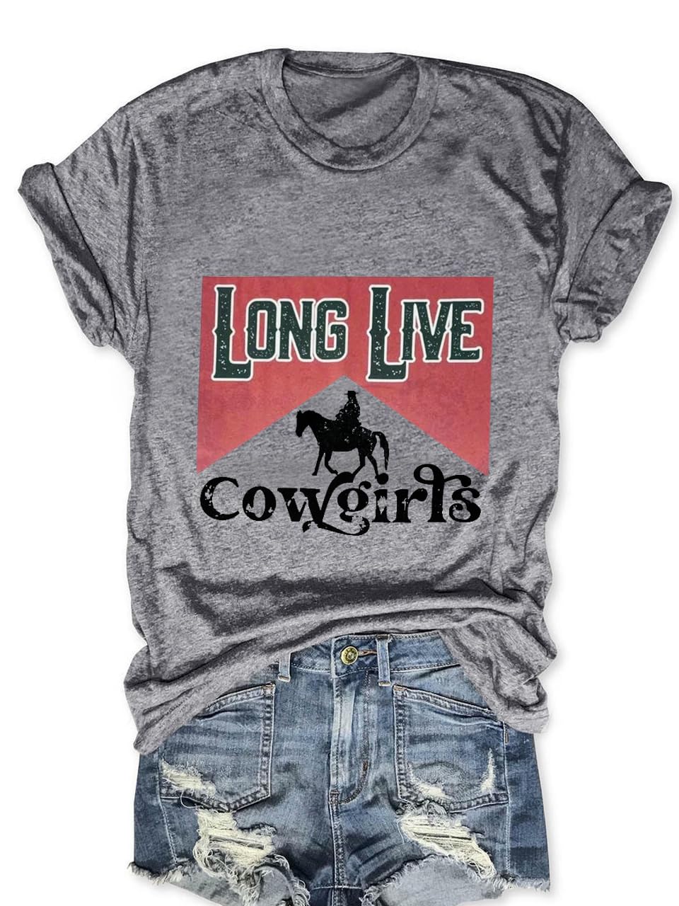 Long Live Western Country Southern Cowgirls T-Shirt Women Graphic Shirts Loose Vintage Short Sleeve Casual Tops C-Grey