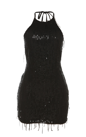 Paola Sequined Backless Dress with Fringe (One Piece)