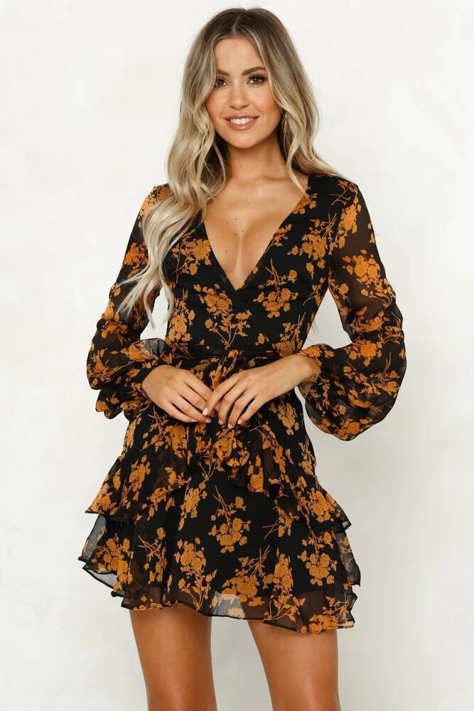 Fashionable Floral Print Long Sleeve Dress for Autumn