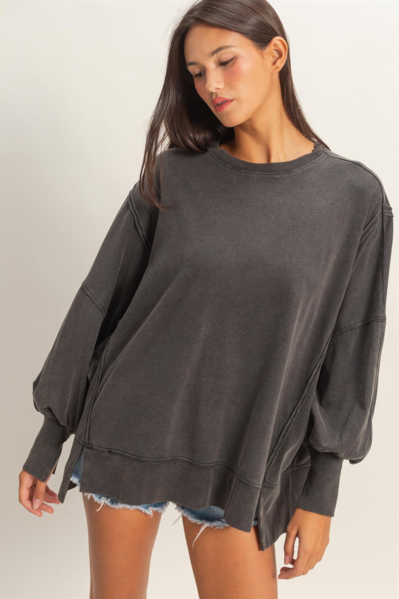 Oversized Langarm-Top mit Nahtdetails