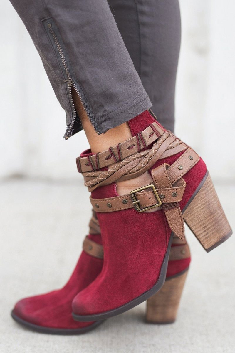 New Women's Chunky Heel Ankle Boots with Belt Buckle