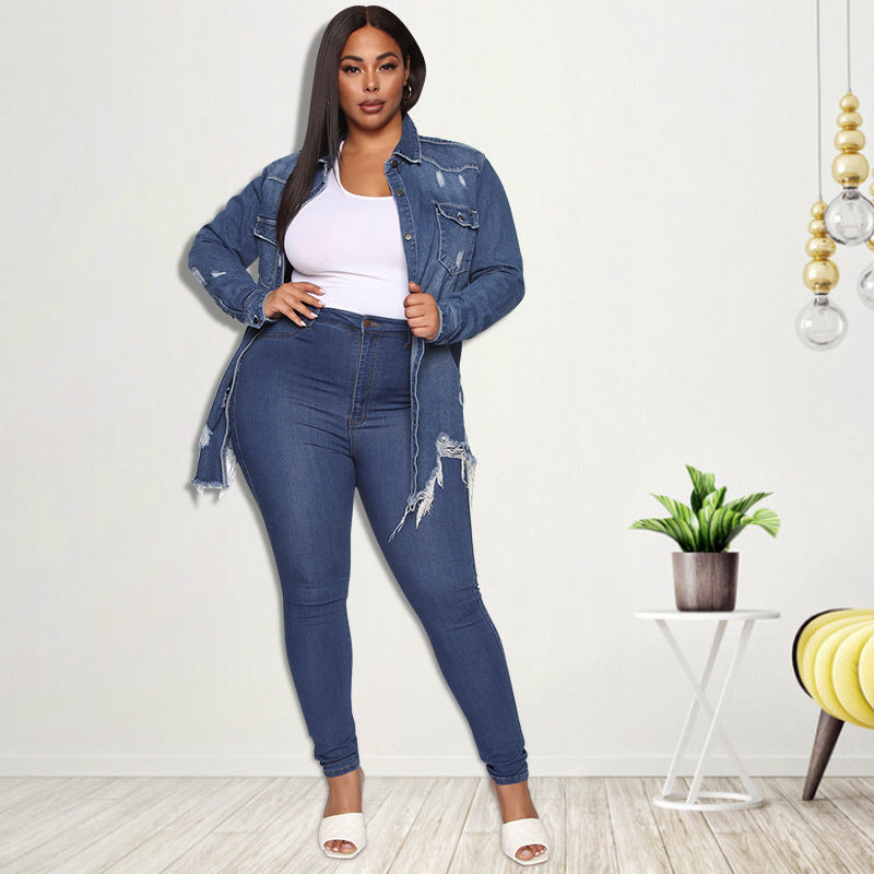 Trenchcoat aus gerissenem Denim für Damen